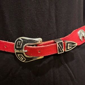 Nocona Red Leather Southwest Themed Belt Made in Texas
